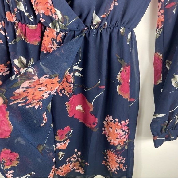 LULUS Pretty Pretender Navy Floral Wrap Dress Long Sleeve Dress WOMENS XS - Picture 6 of 10